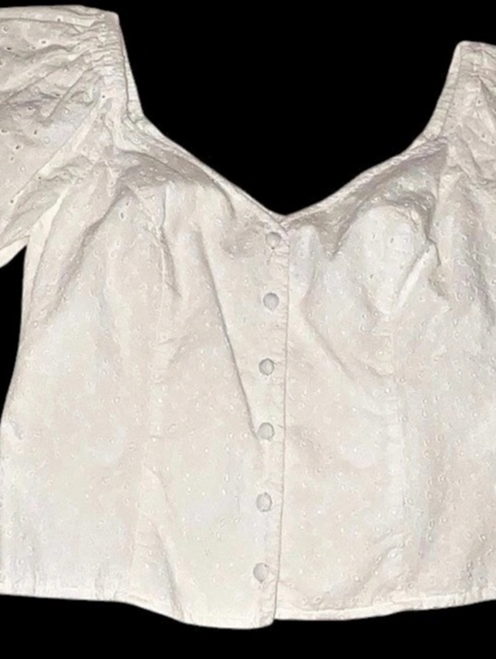 Express XS White Eyelet Puff Sleeve Sweetheart Button Front Blouse